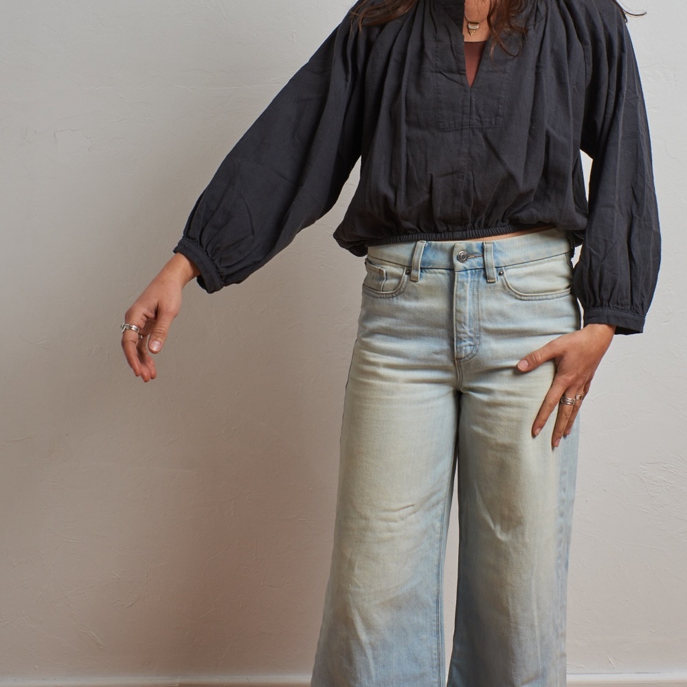LONGWAY Cropped Washed Black Thick Cotton Ginny Top Ethically Made in CA